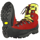 Chaussures de randonnée Protector Forest 2.1 GTX en rouge avec tige jaune, semelle noire et lacets noirs, fabricant non visible