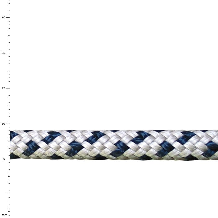 Corde Bee-Line 8 en blanc et bleu, tressée serrée, sans indication visible du fabricant ou du type