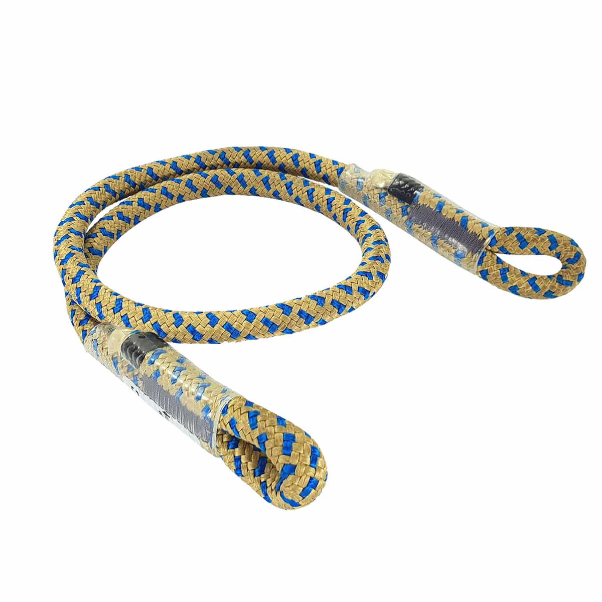 Bee-Line Sling 10, corde tressée beige-bleu avec deux extrémités de boucle et renforts transparents aux extrémités
