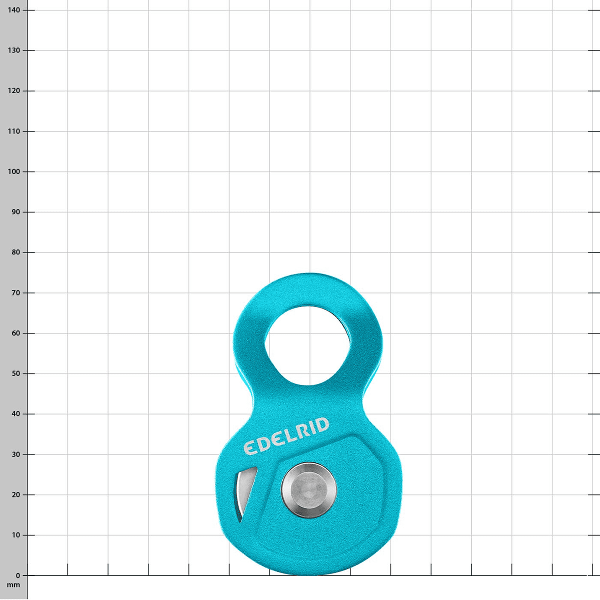 Edelrid Flux, rouleau de câble bleu avec trou rond en haut et axe métallique au milieu