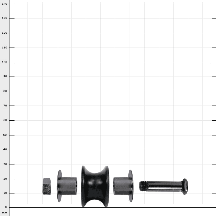SpiderJack 3 rouleaux de rouleaux de grande taille et les différents composants du rouleau de rouleaux se trouvent les uns à côté des autres sur un fond blanc