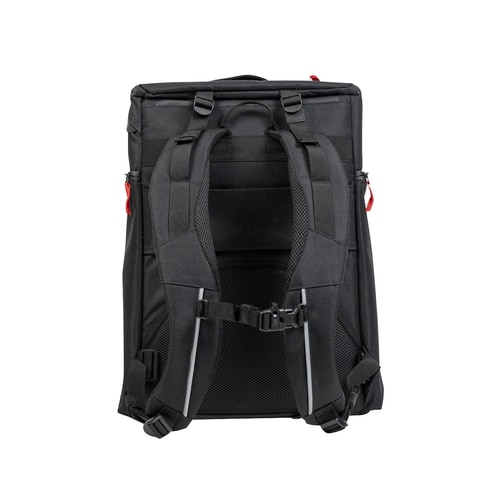 Vue arrière du sac à dos noir Baby Mule, fabricant non visible, avec bretelles et sangle de poitrine rembourrées