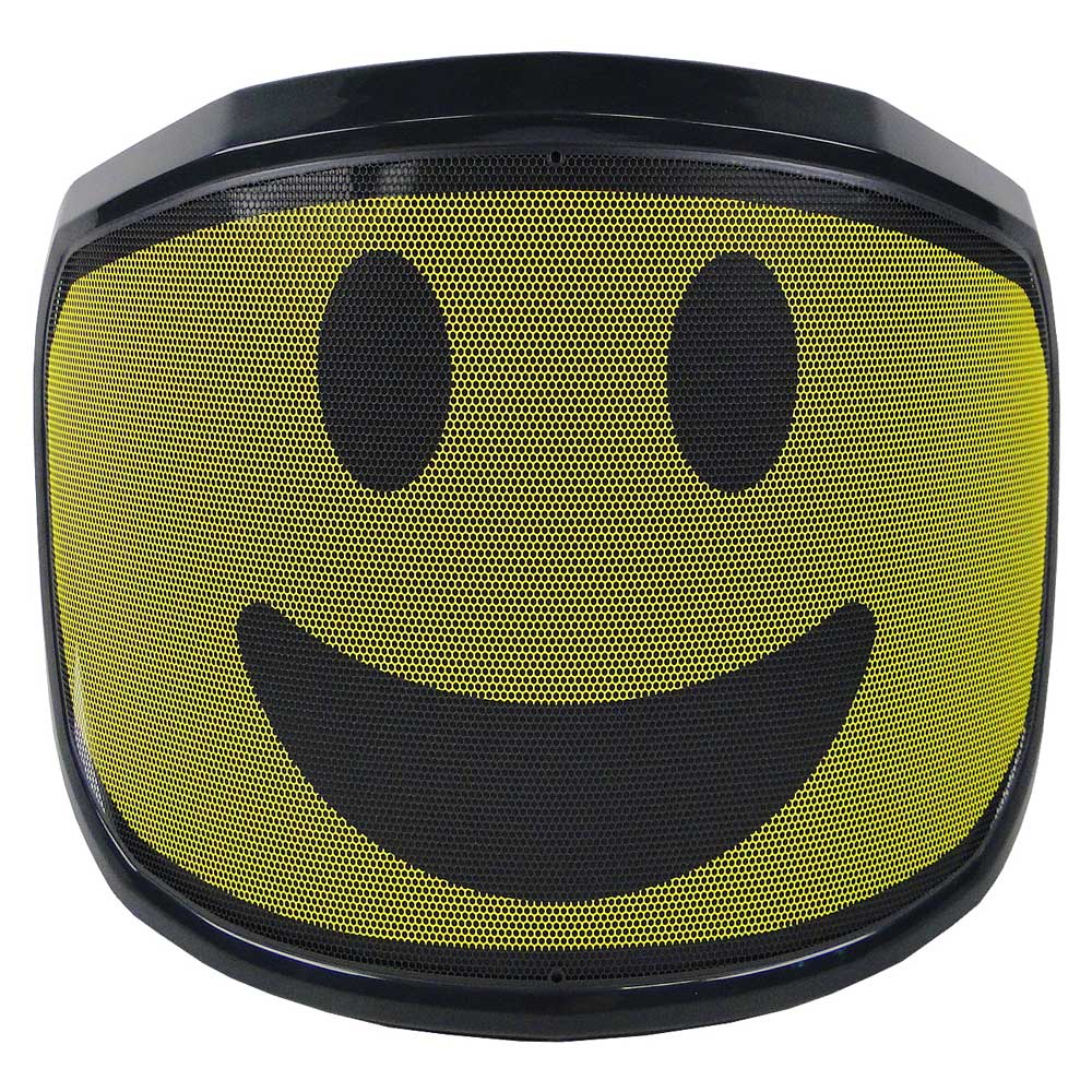 Visière PROTOS® Arbormoji avec fond jaune et visage souriant noir en matériau maillé