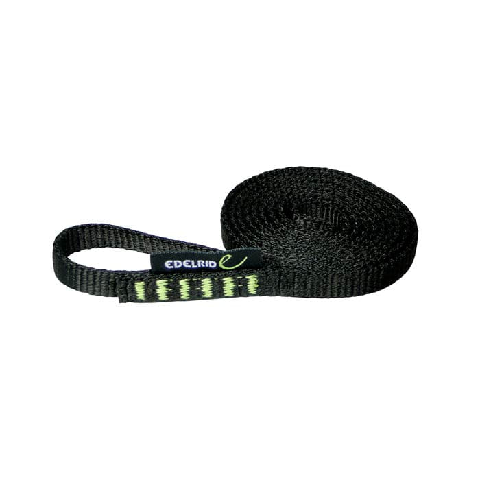 Tech Web d’Edelrid, une bande d’escalade noire avec une étiquette noire et un marquage vert