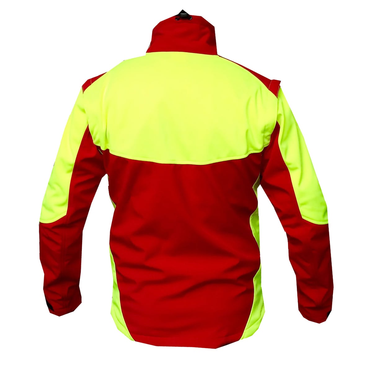 Veste Aigoual R en rouge et jaune à l’arrière avec col montant et manches longues