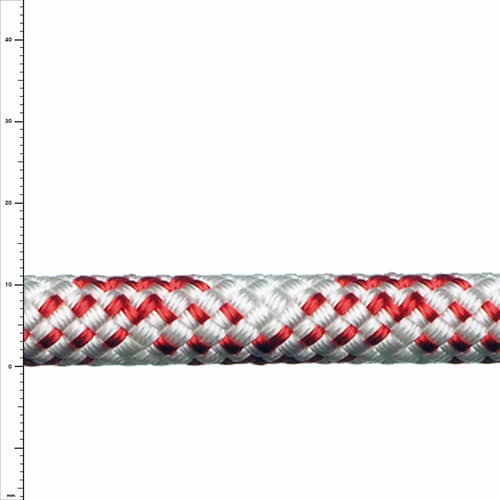 Corde Patron Plus en blanc avec rayures rouges, gros plan sur le tressage