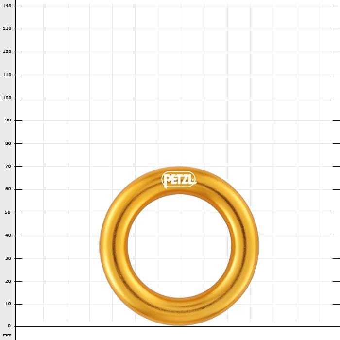 Bague L de Petzl, bague en métal doré à section ronde et logo PETZL en blanc sur le dessus