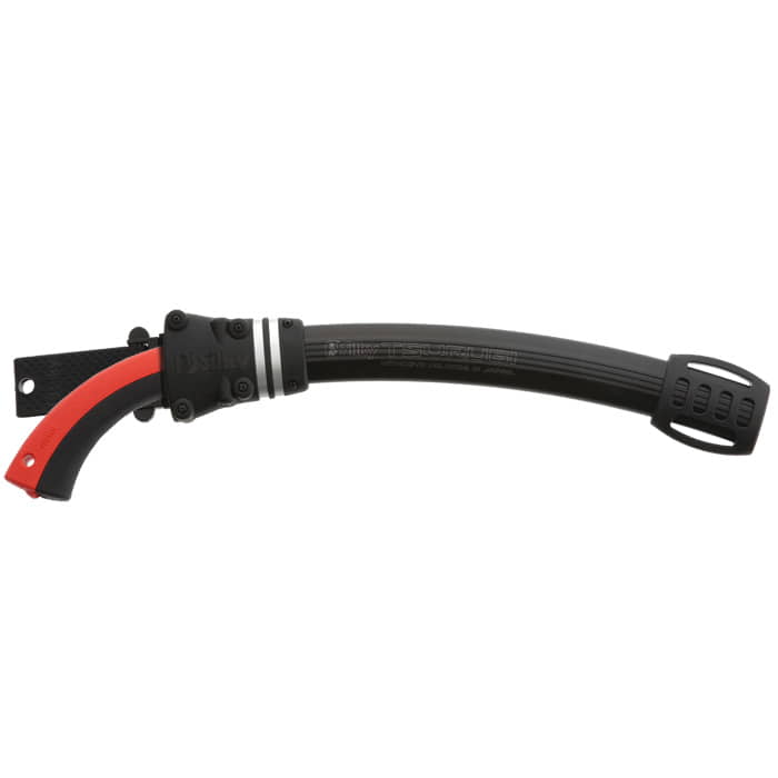 Scie à main Tsurugi Curve 330-7.5 avec poignée rouge et noire dans gaine en plastique noir, fabricant Silky