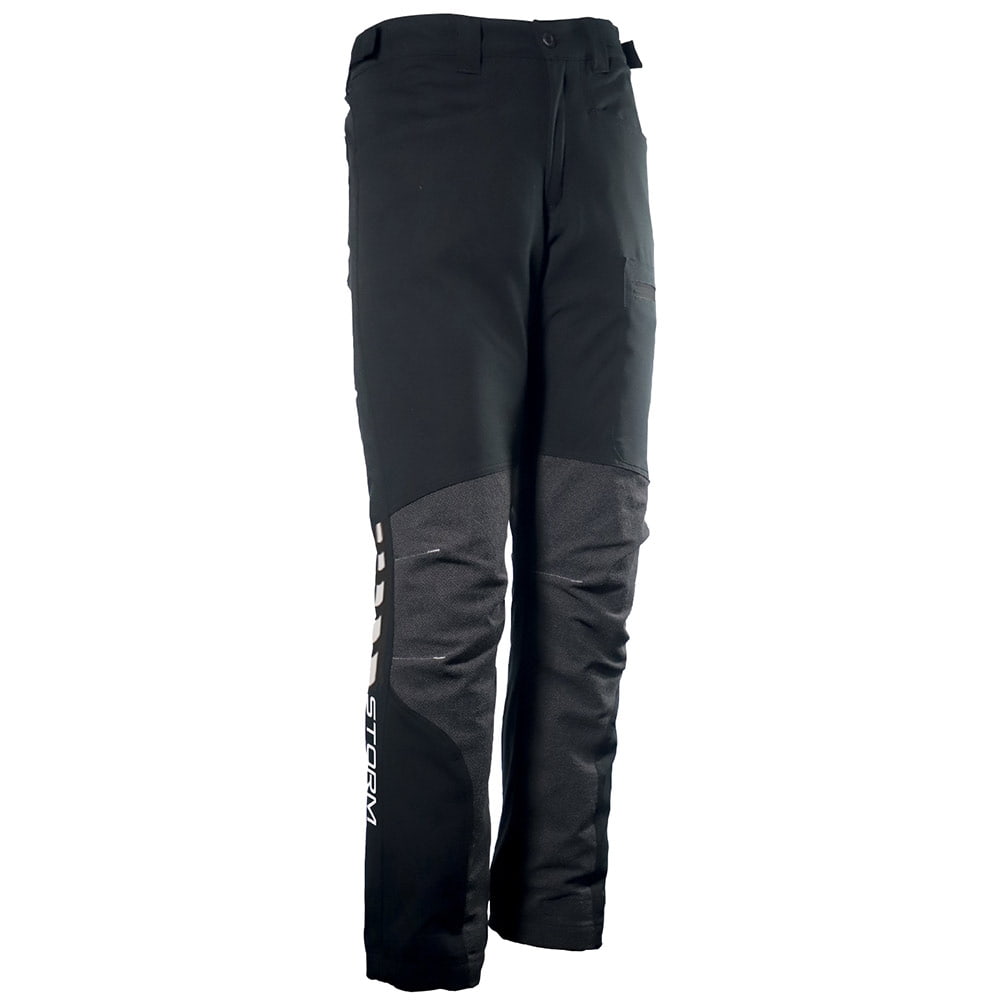 Pantalon de travail Arborflex Skins Storm noir avec genoux renforcés et inscription « Storm » sur le côté