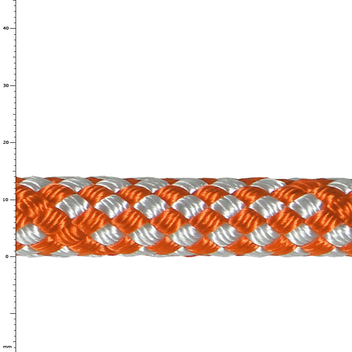 Sirius Bull Rope 14 présente une corde tressée orange et blanche avec une surface brillante