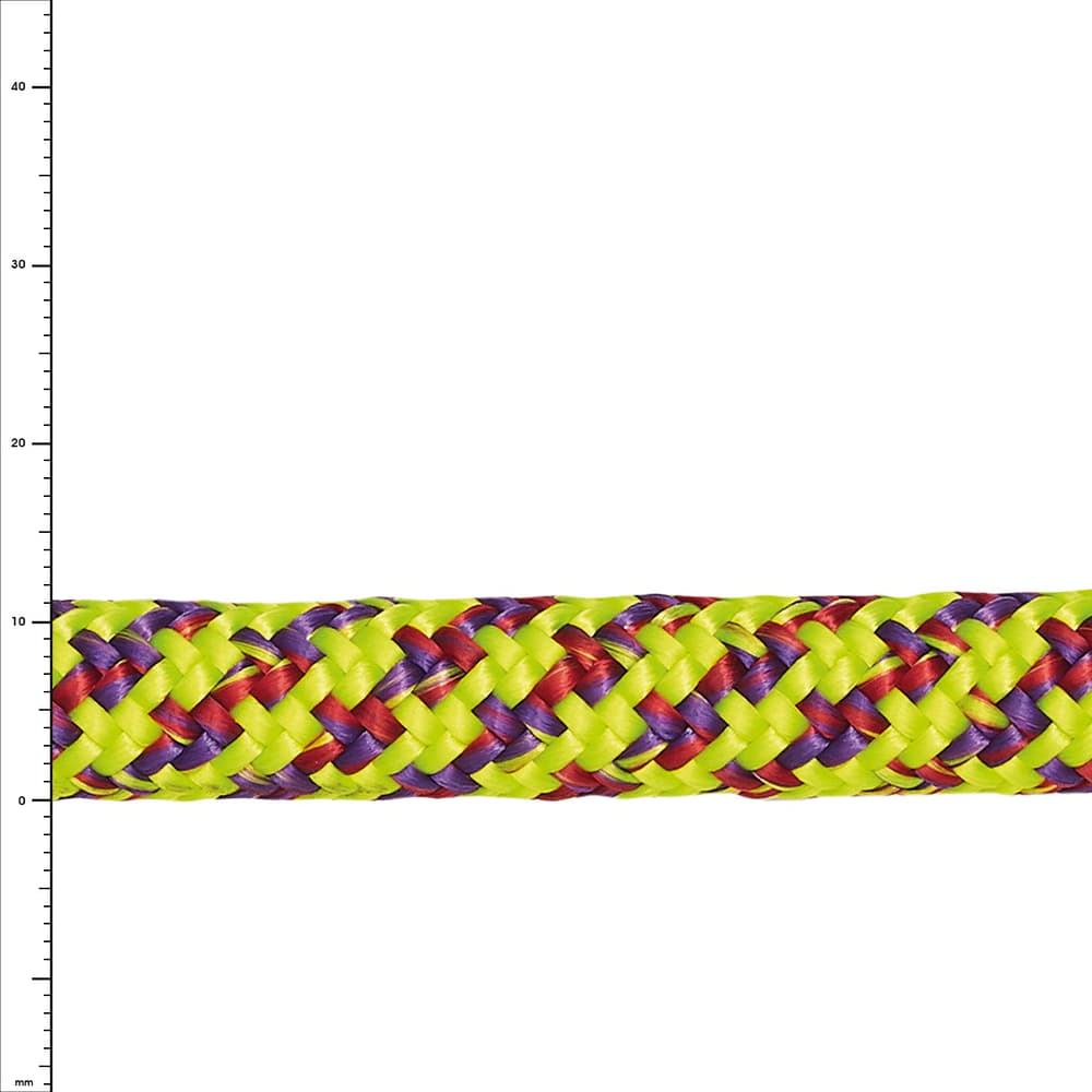 Rebel Yellow, corde tressée colorée aux fibres jaunes, rouges et violettes