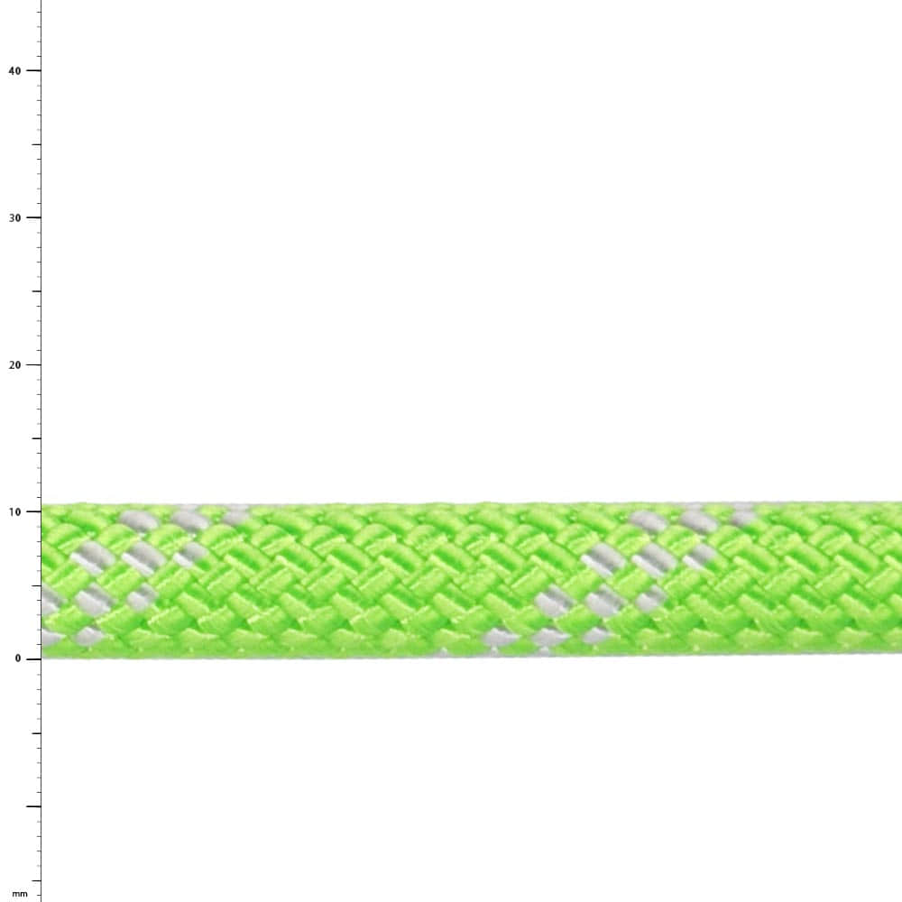 Corde statique à faible étirement en vert clair avec des motifs blancs, gros plan du tressage