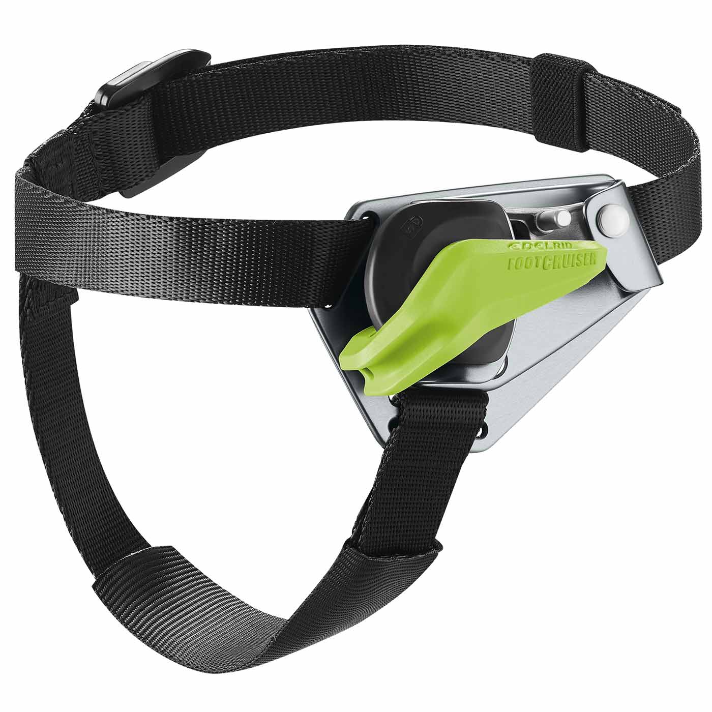 Set de via ferrata Foot Cruiser L avec sangle noire et levier vert sur boîtier métallique