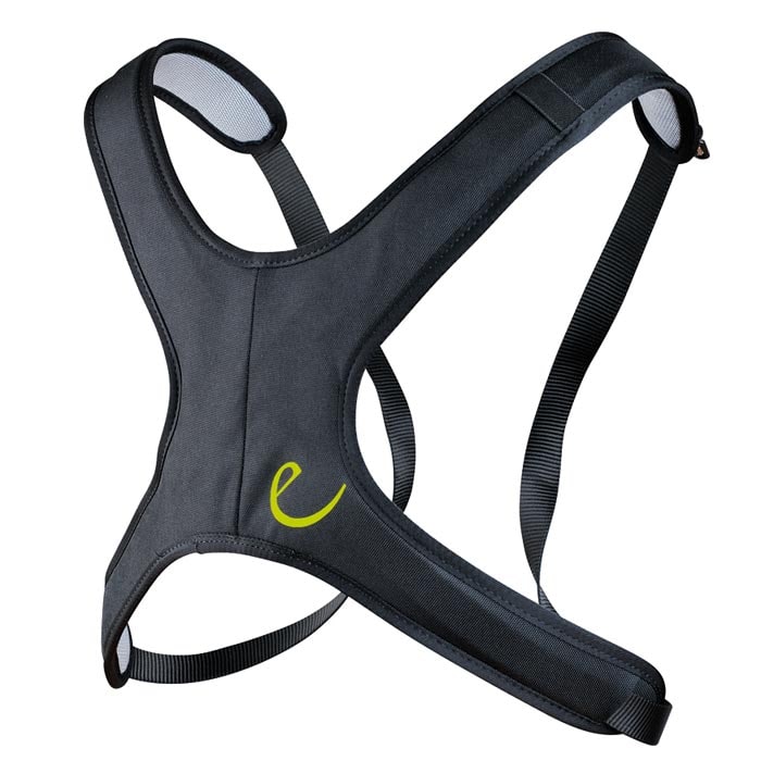 Sangle de poitrine noire avec logo jaune, fabricant non visible