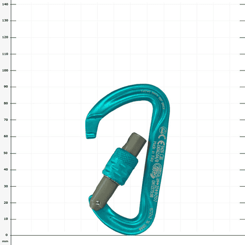Mousqueton à vis d’argon en turquoise avec bouchon à vis gris en position ouverte
