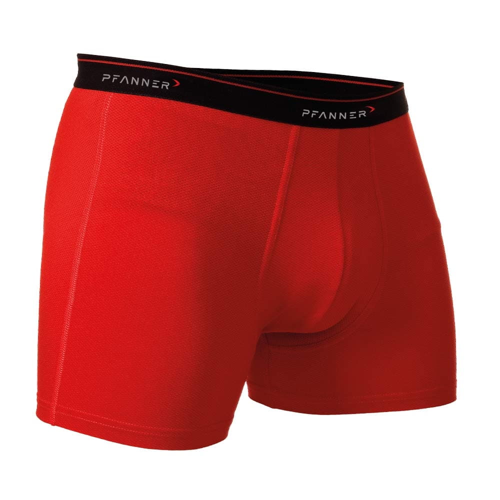 Sous-vêtements fonctionnels de Pfanner en rouge avec ceinture noire et logo Pfanner blanc