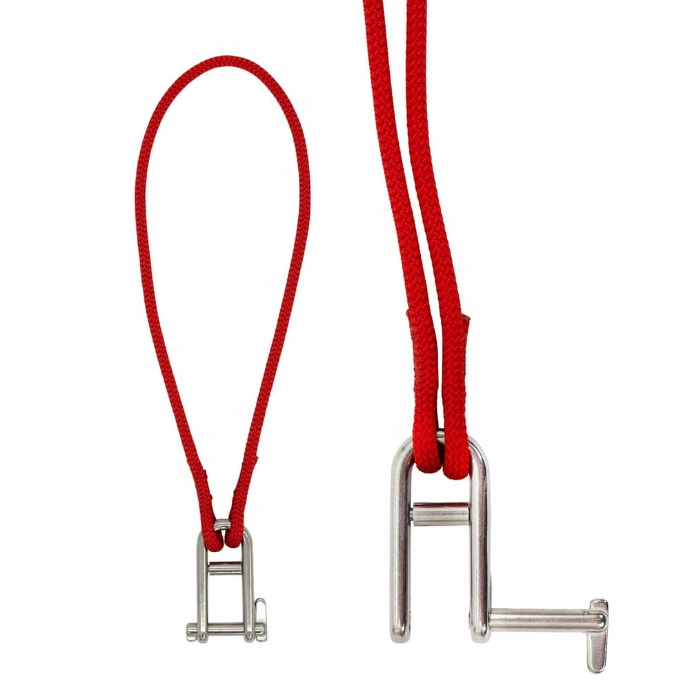 pullDOWN avec corde rouge et fermoir en métal argenté, deux vues, nom du produit visible
