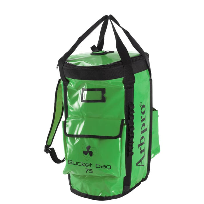 Sac à dos seau 75 d’Arbpro en vert avec bord noir, poignées de transport, bretelles et poche avant avec rabat