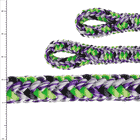 Corde double Argiope Evo en vert, violet, noir et blanc, avec deux extrémités de boucle, gros plan