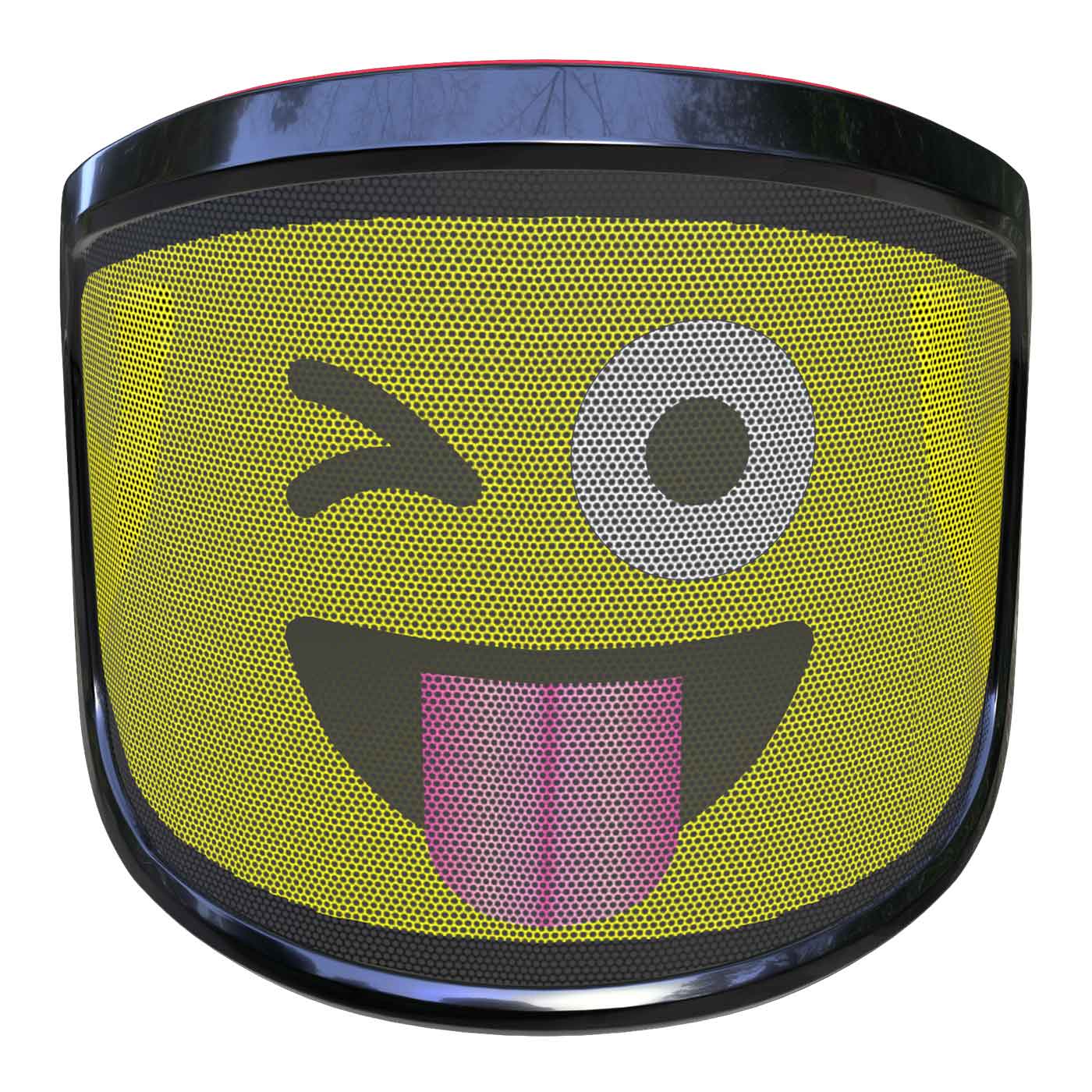 Visière PROTOS® Arbormoji avec visage jaune clignotant et sortant de la languette, bord noir