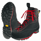 Chaussure d’arboriculture Xlight en noir avec lacets rouges et semelle crantée, fabricant non visible d’en bas et de face