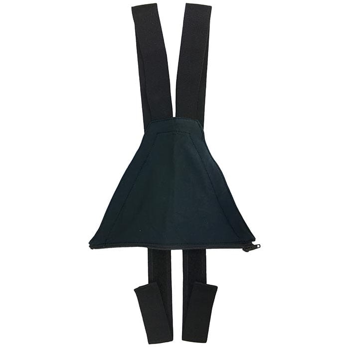 Bretelles Climb Tech Sigma et Gamma en tissu foncé avec bretelles élastiques noires et une fermeture éclair en bas de la partie tissu, vue latérale