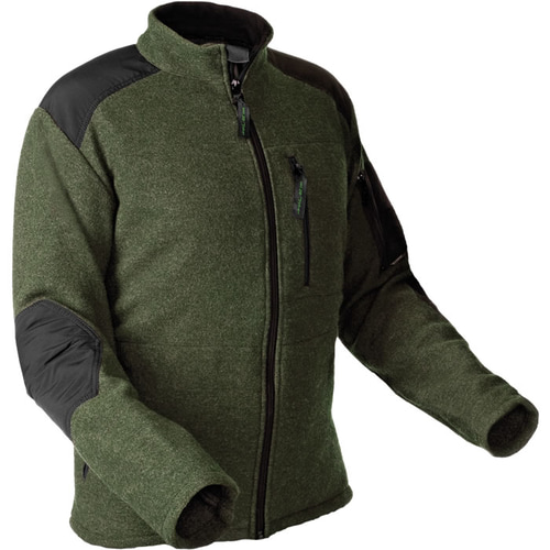 Veste Wooltec Janker verte avec bordure noire aux épaules et aux coudes et fermeture éclair