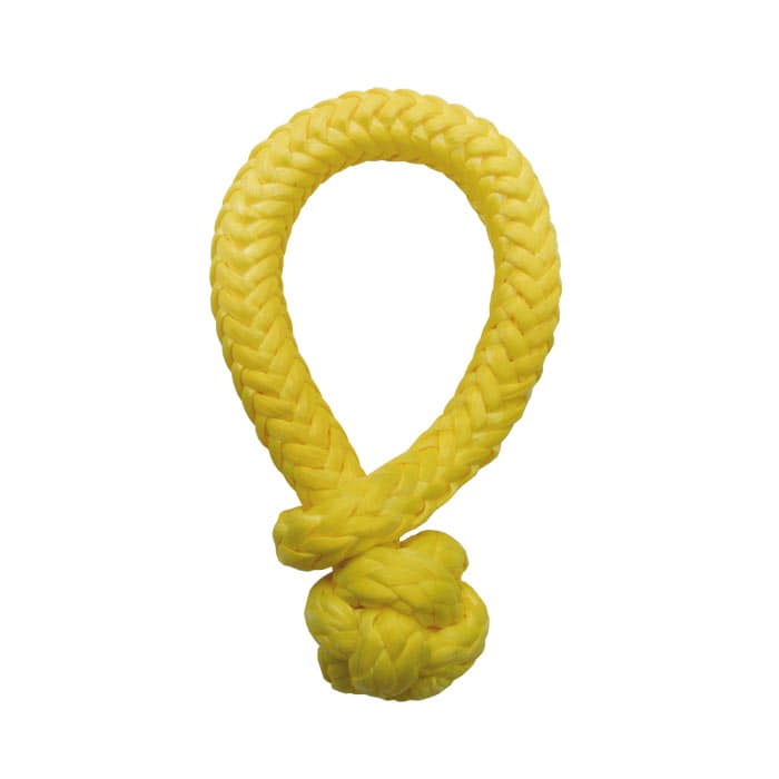 Lien 8 corde jaune avec nœuds à une extrémité, nom du produit visible