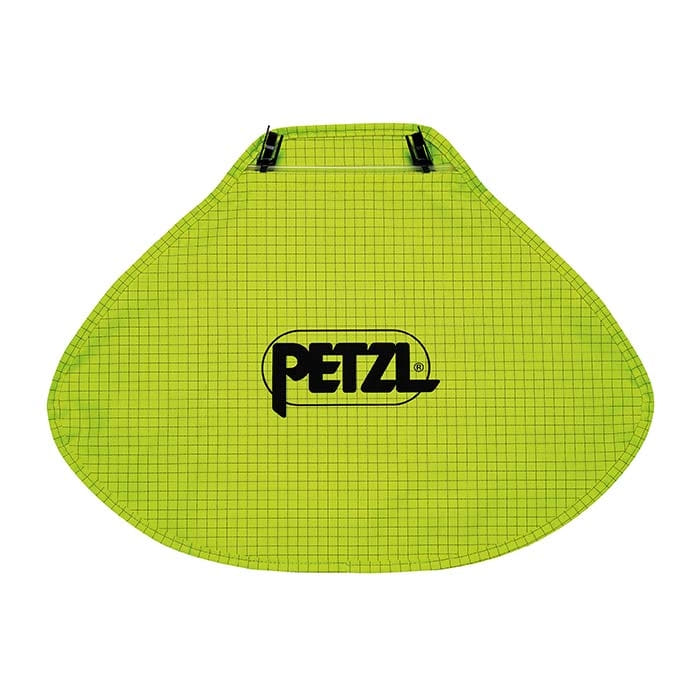 Orcellerie Petzl vert clair avec motif à carreaux noirs et logo Petzl noir au milieu