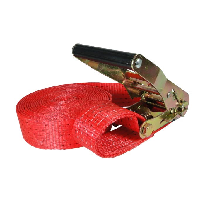 Sangle d’arrimage avec sangle rouge et cliquet en métal