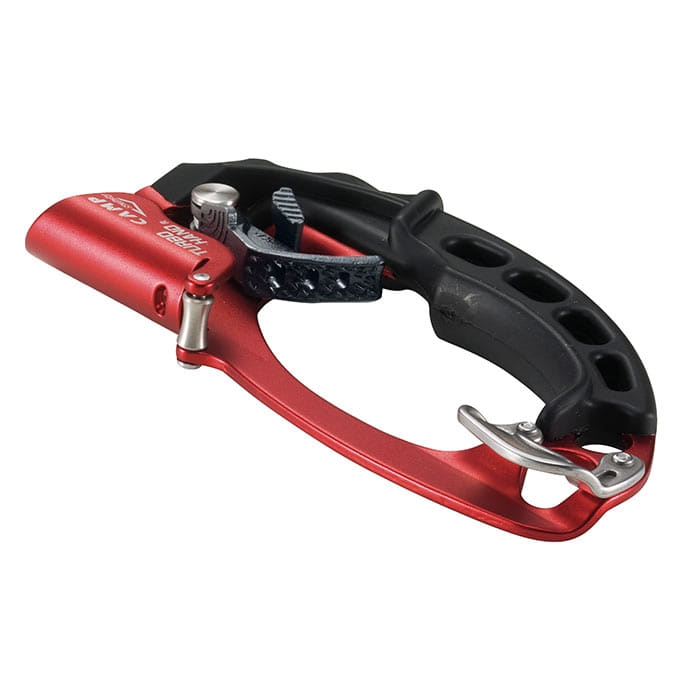 Appareil d’assurage CAMP Turbohand Pro R en rouge et noir avec fermoir et poignée en métal