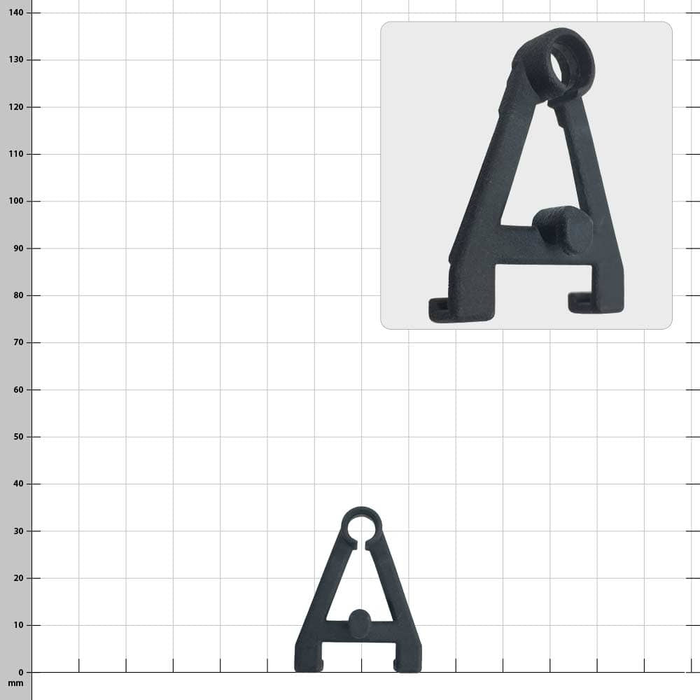 Adaptateur ECC / PROTOS® en plastique noir, de forme triangulaire avec trou rond en haut et deux petits crochets en bas