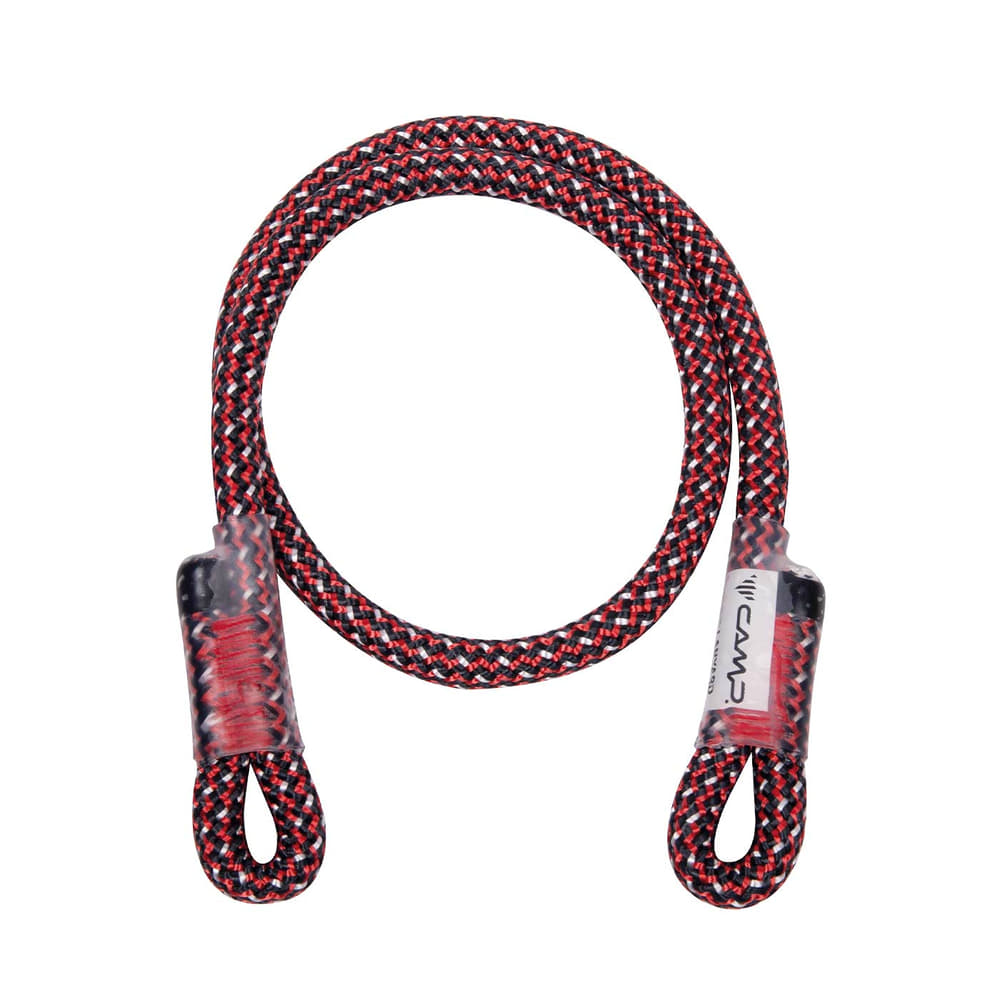 Gyro Lanyard Spare Cord de CAMP, une laisse de rechange tressée en noir, rouge et blanc avec des boucles aux deux extrémités