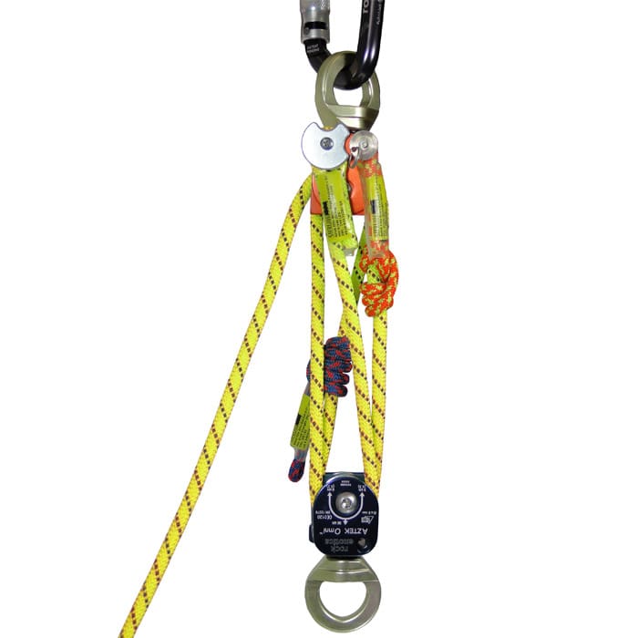 Aztek by Petzl, corde de sécurité jaune et orange avec mousqueton et poulie en métal