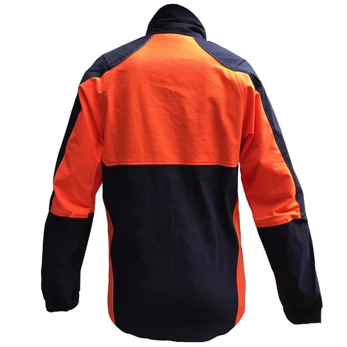 Veste Herma de Francital en orange et noir, vue de dos avec tissu noir et orange