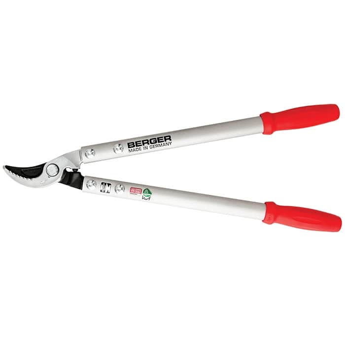 Sécateur Berger 4210 avec poignées argentées et extrémités de poignée rouges, fabricant Berger, Made in Germany