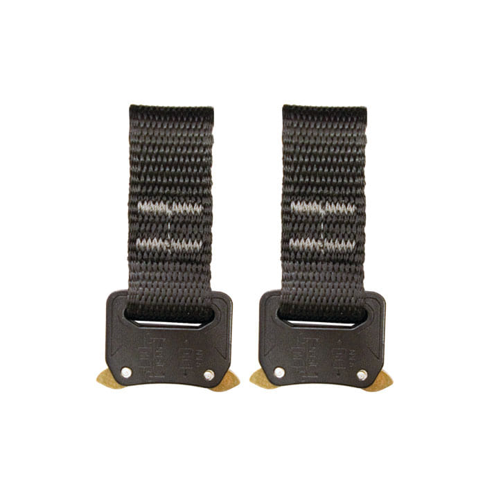 Tree Austria 3 Seat Board Clips, deux clips noirs avec des rubans tissés noirs et de petites pièces métalliques en bas