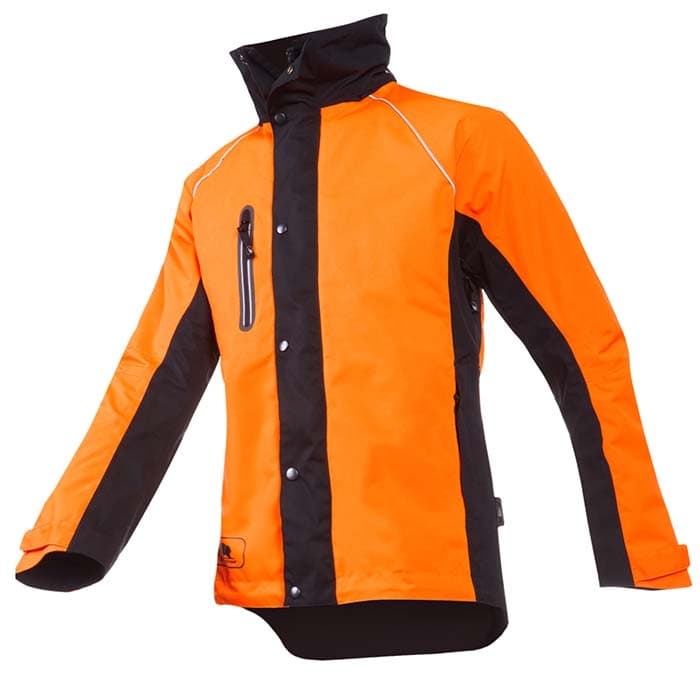 Veste de pluie Keiu orange et noir avec fermeture éclair, boutons-pression et poche poitrine