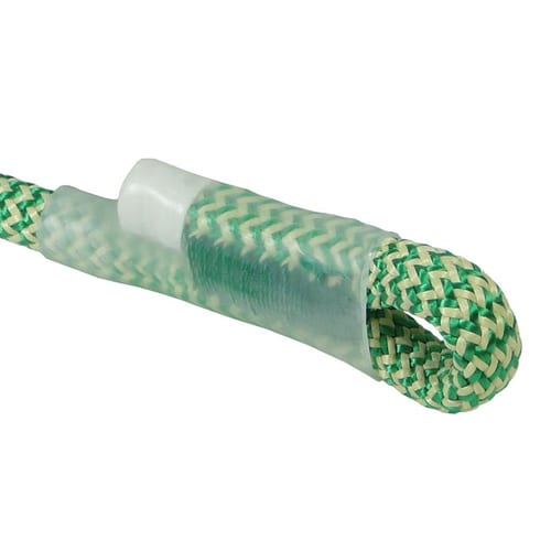 Ocean Sling 8, gros plan d’une boucle de la corde tressée verte et blanche avec gaine transparente