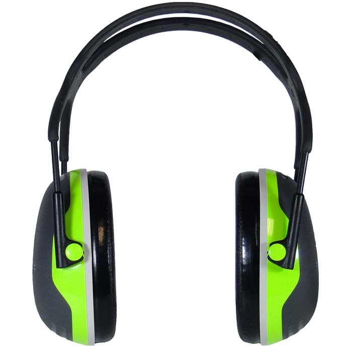 Protection auditive X4 avec bandeau, frontale avec bandeau noir et oreillettes grises et vert fluo, fabricant 3M Peltor