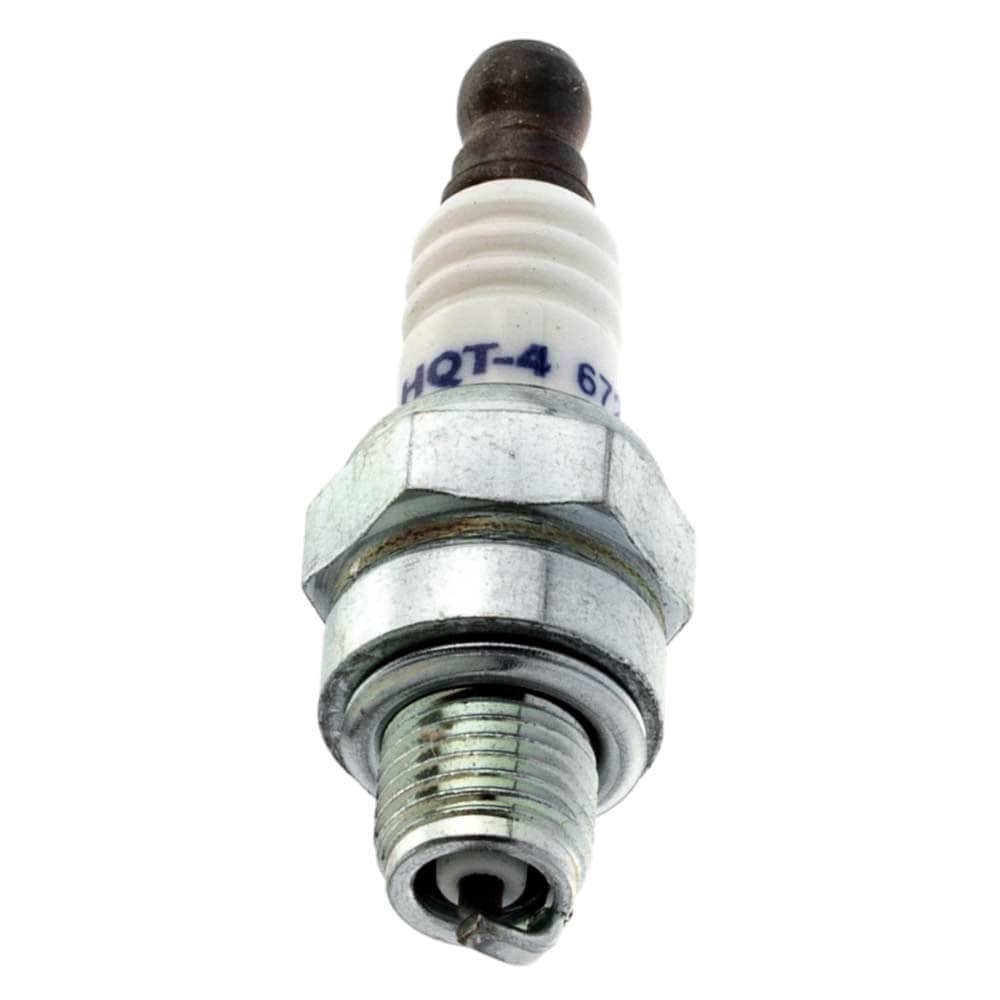 Bougie HQT-4, corps en métal argenté avec isolant en céramique blanche et capuchon noir, sur la partie en céramique se trouve HQT-4