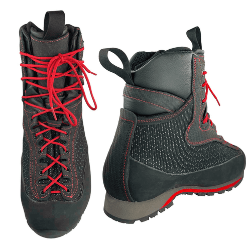 Chaussure d’élagage Xlight en noir avec lacets rouges, vue latérale et supérieure, fabricant non visible