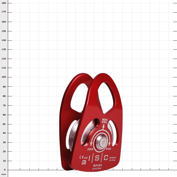 Poulie de charge moyenne ISC, poulie à câble rouge avec roue métallique et deux grands œillets, fabricant ISC, type RP060