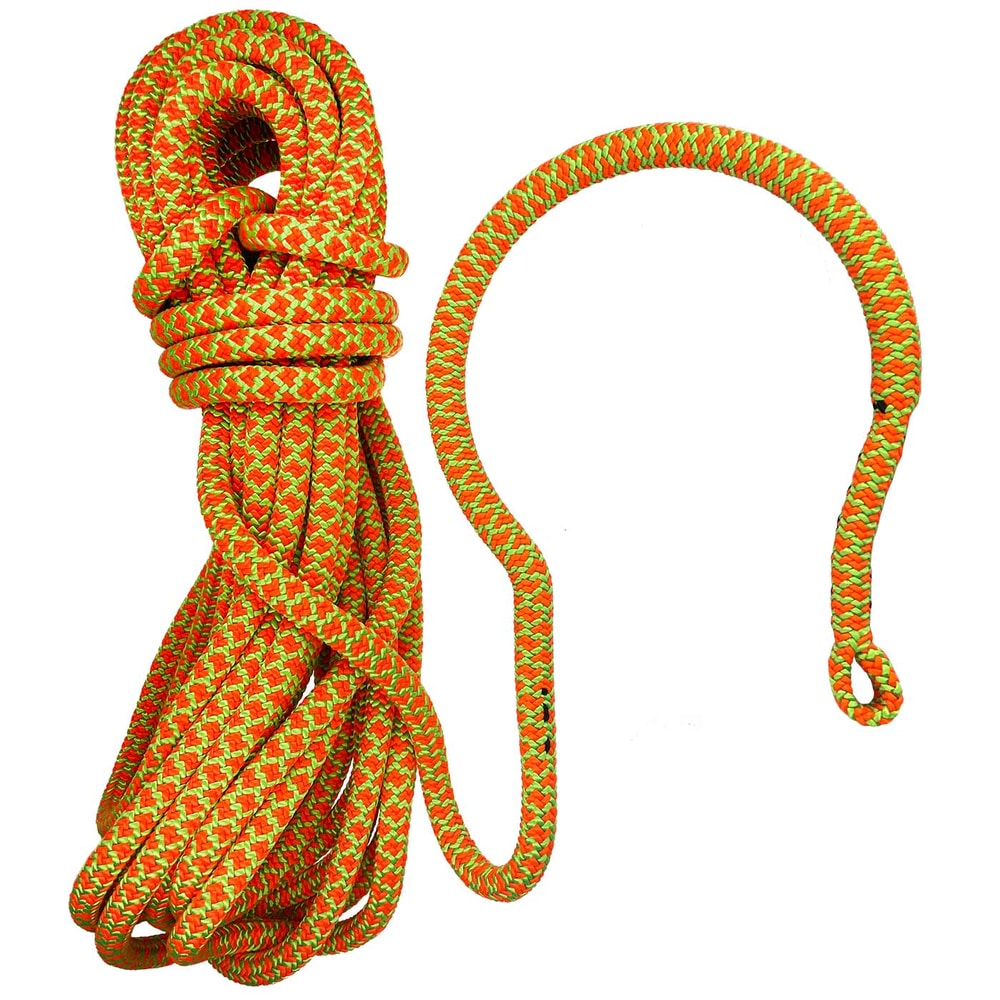 Corde Clawfinger 12 en orange et jaune, enroulée avec une boucle à l’extrémité