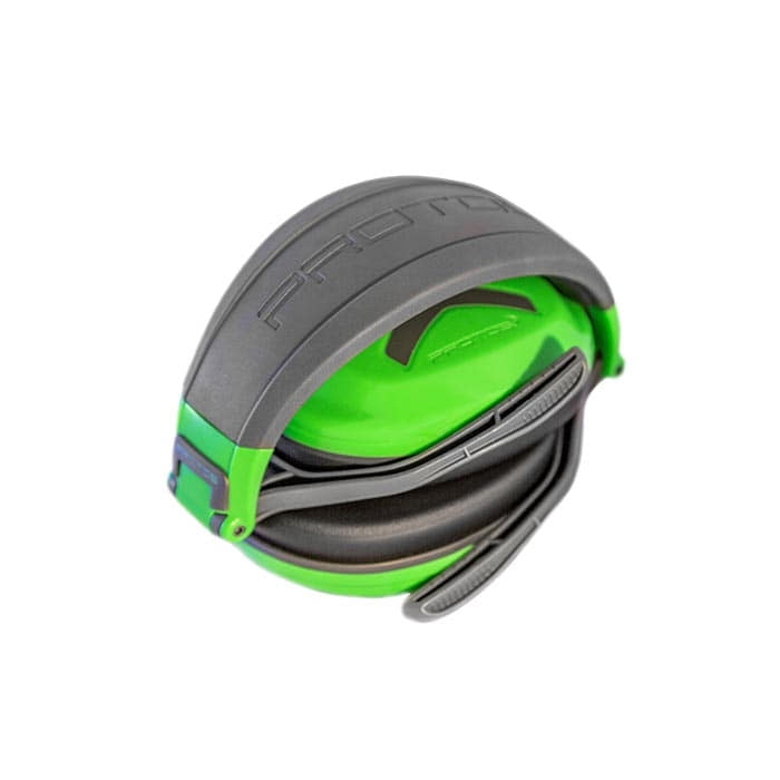 Casque PROTOS® plié en vert et gris avec lettrage PROTOS visible sur le bandeau