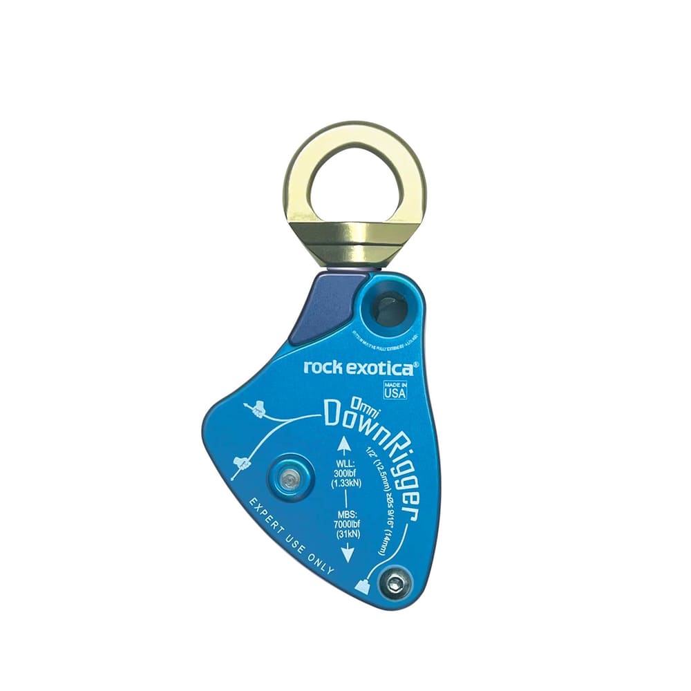 Rock Exotica Omni DownRigger en bleu avec tourbillon doré, fabricant Rock Exotica, type DownRigger