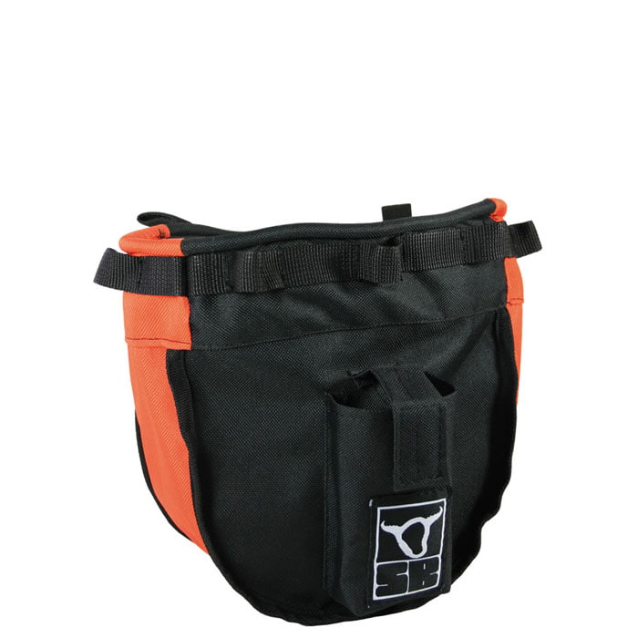 Hip Pack S en noir et orange, petit sac avec passants et un logo cousu avec l’inscription « SB » sur le devant.