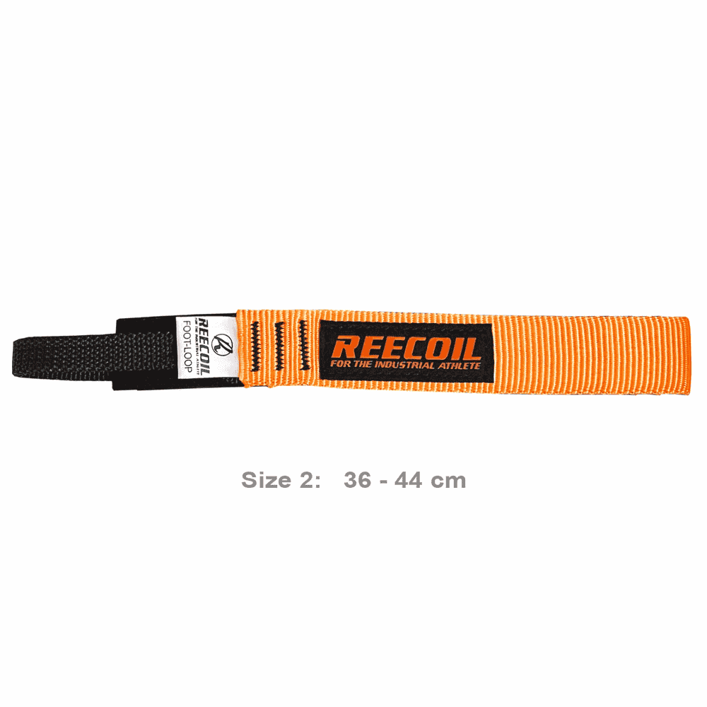 Foot Loop 2 de Reecoil, boucle de pied orange avec poignée noire et logo Reecoil
