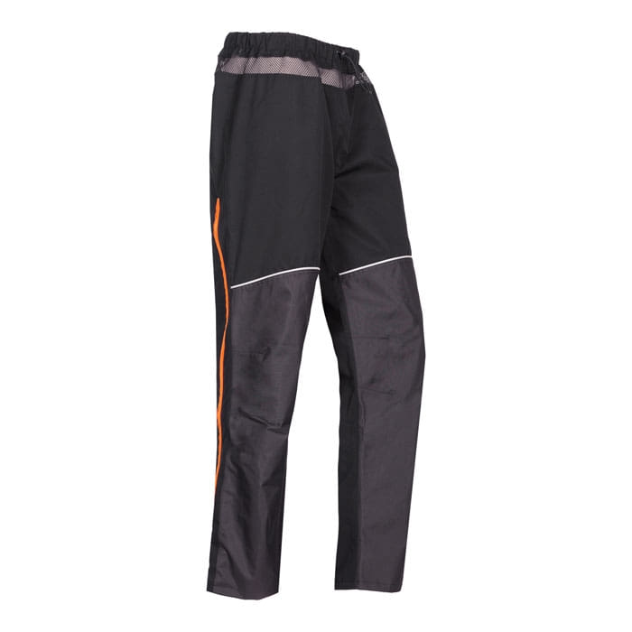 Pantalon de pluie Keiu, pantalon de pluie noir avec empiècements gris aux genoux et bande orange sur le côté