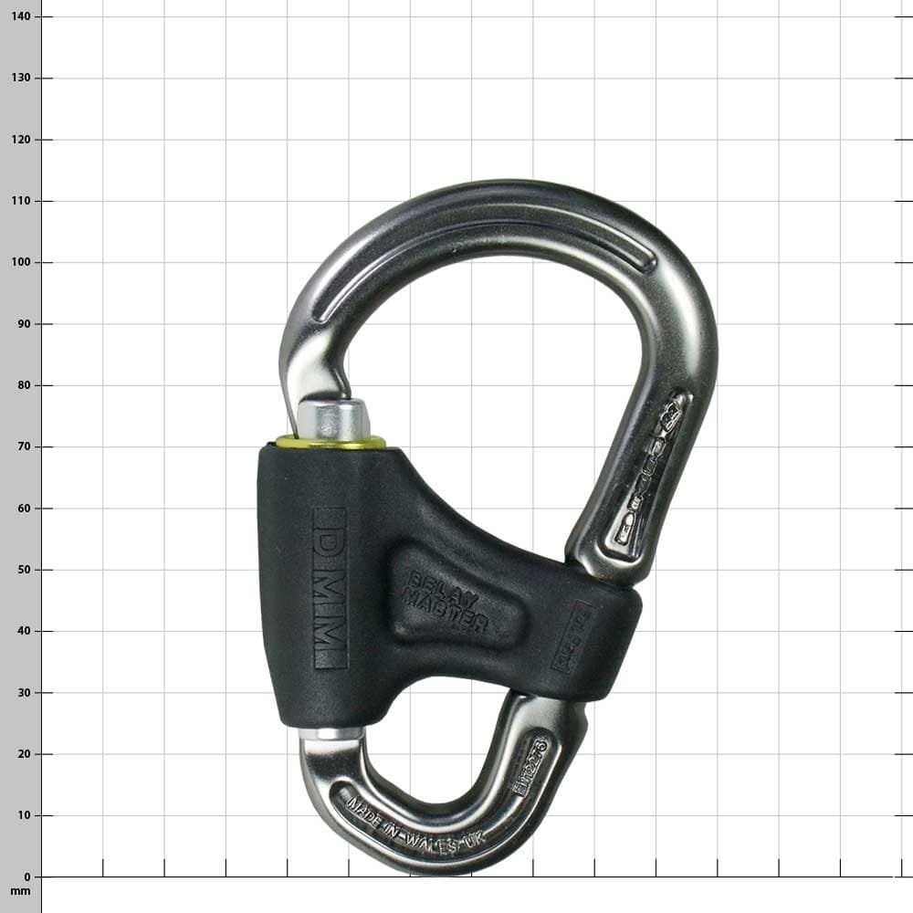 Mousqueton Belay Master avec revêtement en plastique noir et gravure « BELAY MASTER »